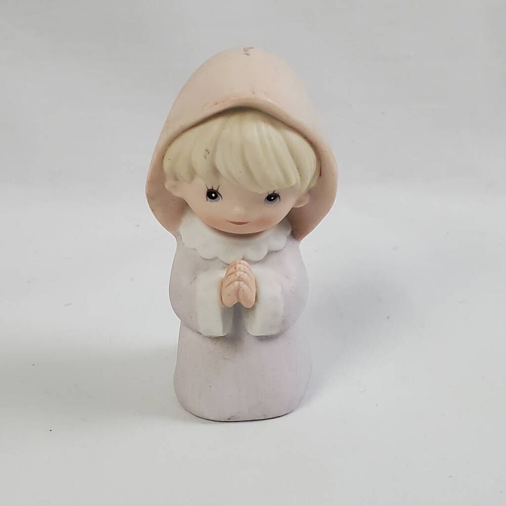 Homco 5502 Praying Girl Angel Figurine - Blonde Hooded Ceramic